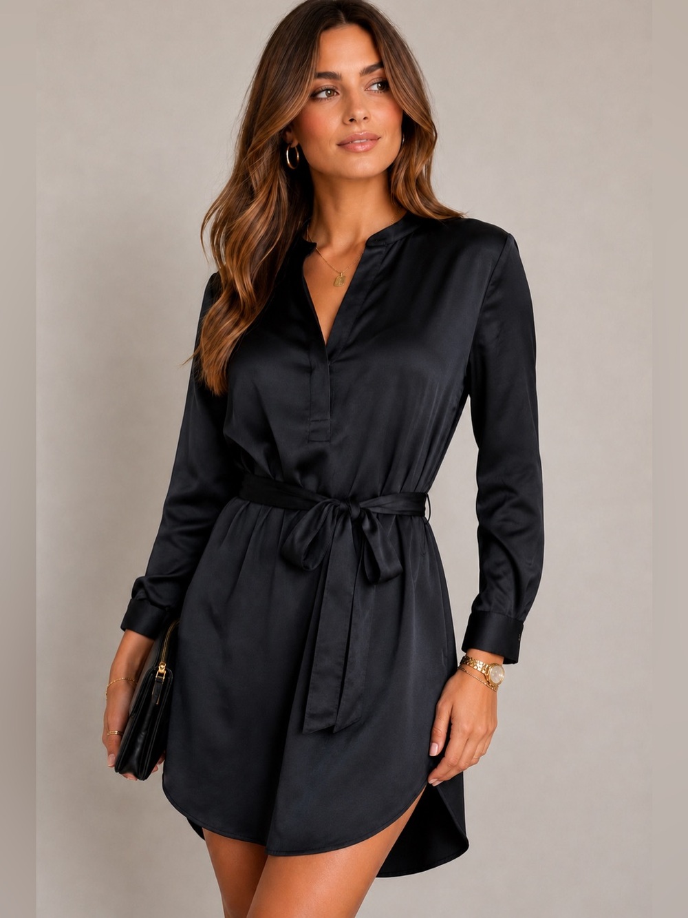 Banana Republic | Heritage Collection Black Satin Long Sleeve Shirt Dress Size 6